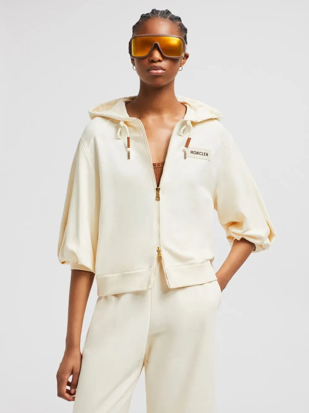 White Cotton Zip-Up Hooded Sweatshirt
