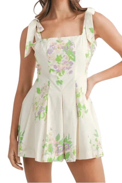 White floral tie strap romper