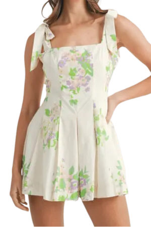 White floral tie strap romper