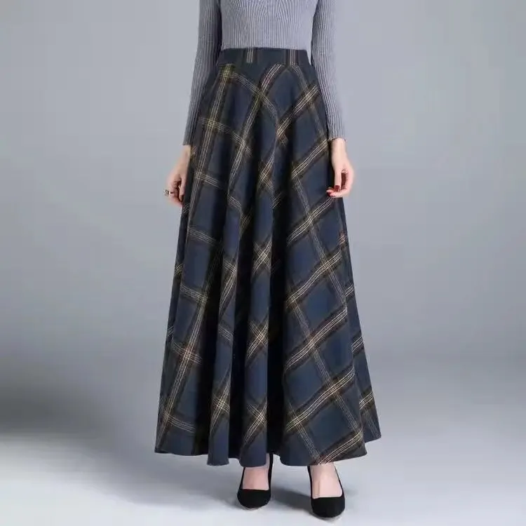 Winter Women Long Woolen Skirt Fashion High Waist Basic Wool Skirts Female Casual Thick Warm Elastic A-Line Maxi Skirts