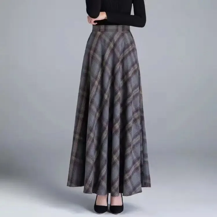 Winter Women Long Woolen Skirt Fashion High Waist Basic Wool Skirts Female Casual Thick Warm Elastic A-Line Maxi Skirts