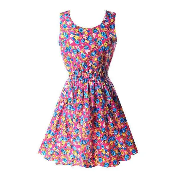 Women Chiffon Dress Sleeveless Sundress Beach Floral Tank Mini Dresses Vestido