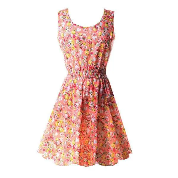 Women Chiffon Dress Sleeveless Sundress Beach Floral Tank Mini Dresses Vestido