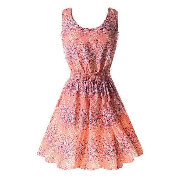 Women Chiffon Dress Sleeveless Sundress Beach Floral Tank Mini Dresses Vestido