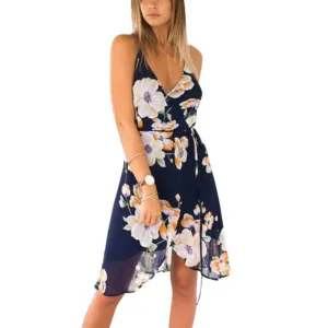 Women Summer Deep V-Neck BOHO Evening Party Dress Off the Shoulder Beach Casual Dresses Sundress Y8