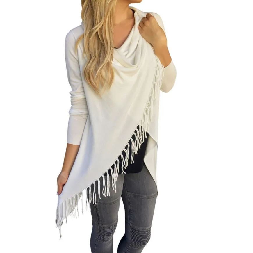 Women Tassel Slash Blouse Fashion Long Sleeve Tops lady