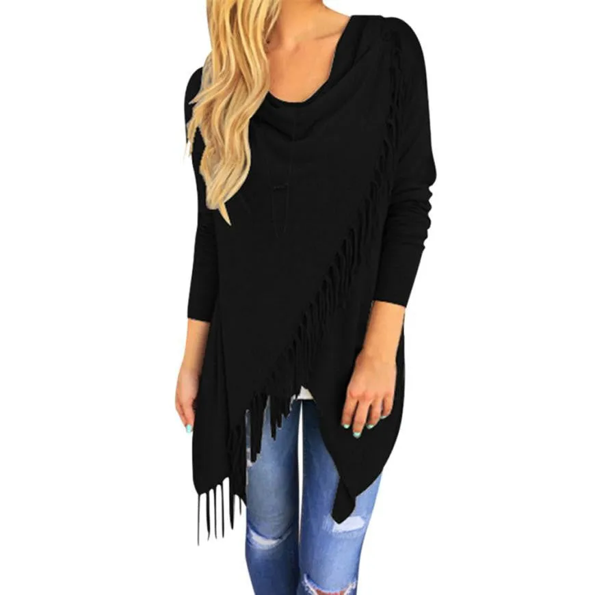 Women Tassel Slash Blouse Fashion Long Sleeve Tops lady
