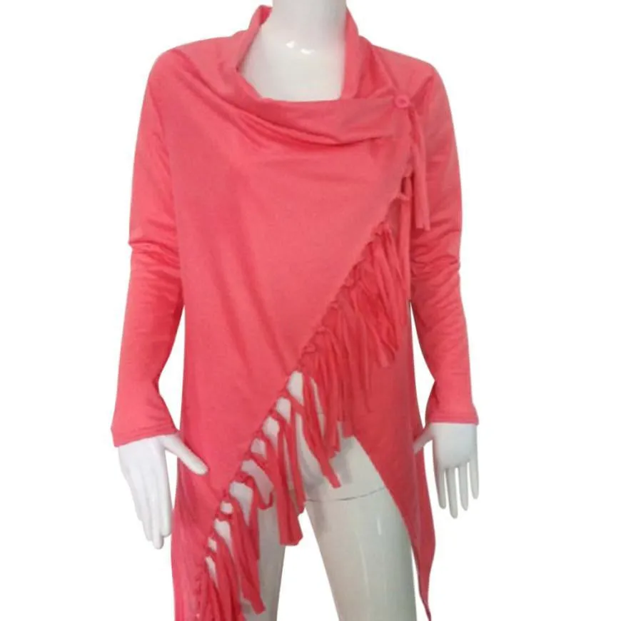 Women Tassel Slash Blouse Fashion Long Sleeve Tops lady