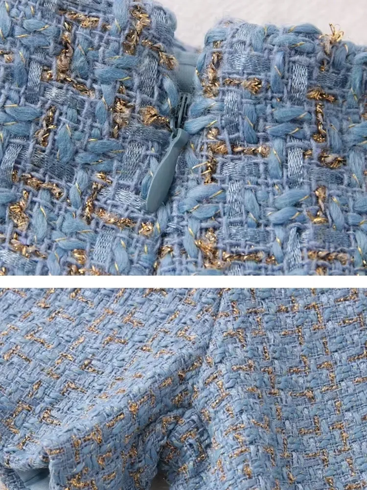 Women Vintage Tweed Waist Wide Leg Shorts