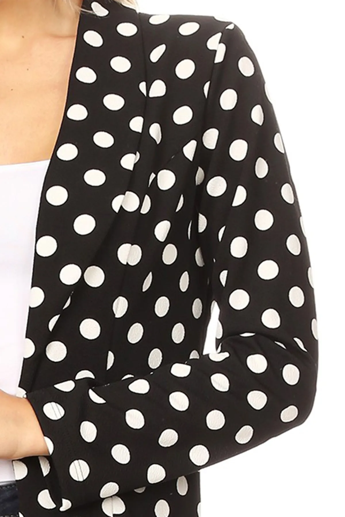 Women's Classic Polka Dot Open Front Lightweight Long Sleeve Work Office Blazer Jacket