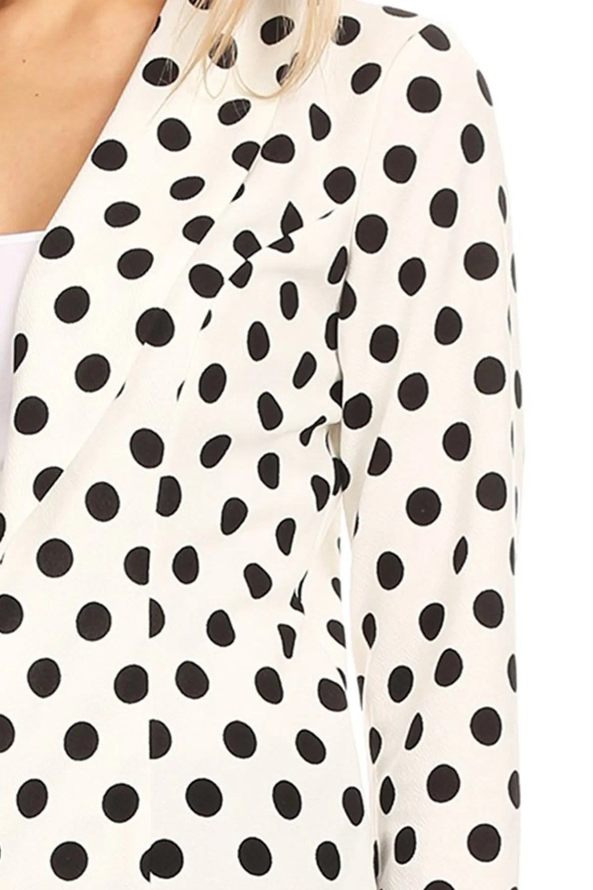 Women's Classic Polka Dot Open Front Lightweight Long Sleeve Work Office Blazer Jacket