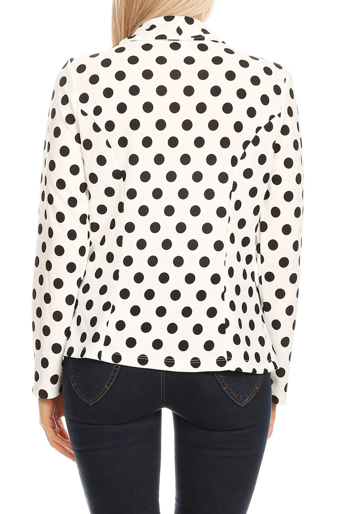 Women's Classic Polka Dot Open Front Lightweight Long Sleeve Work Office Blazer Jacket