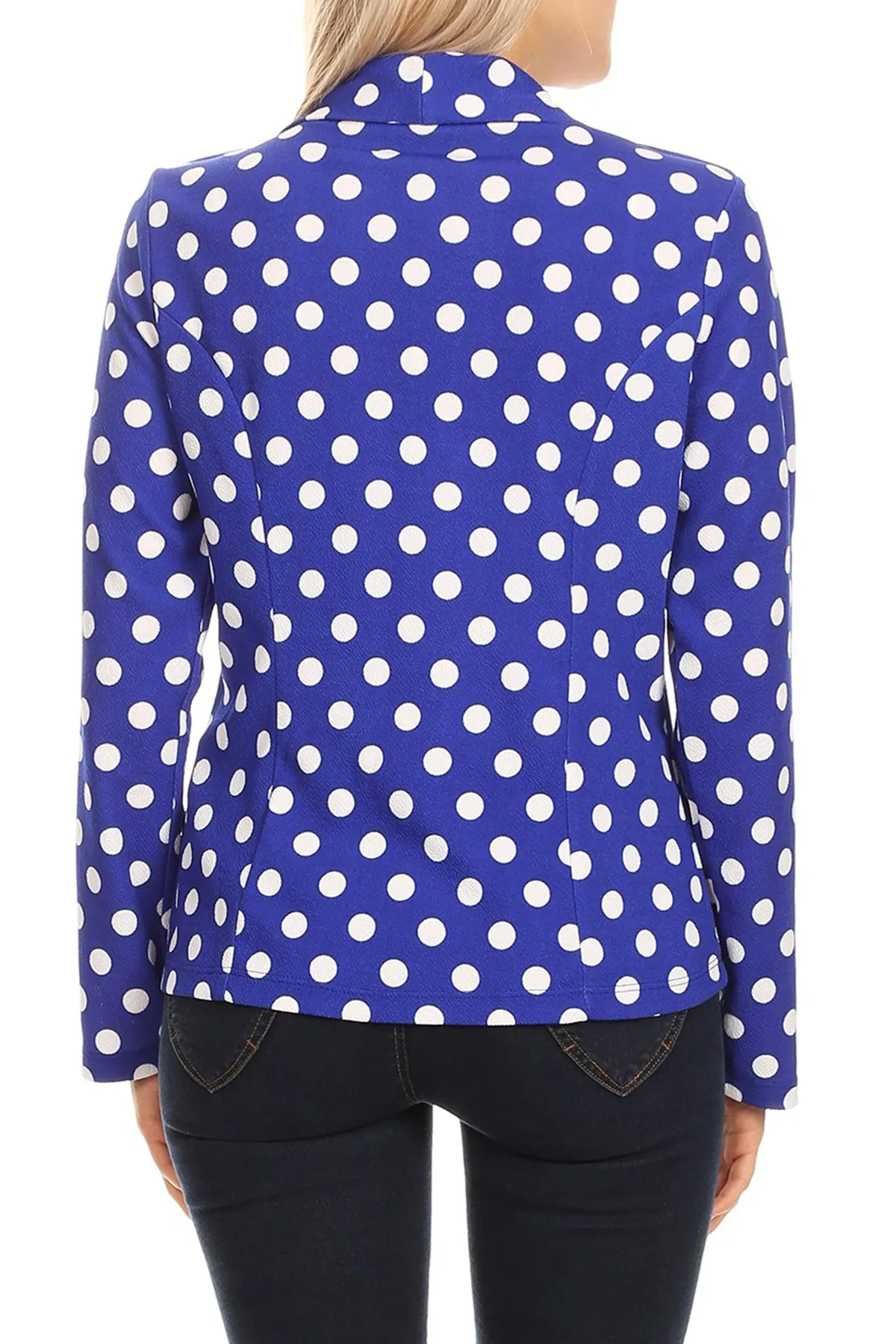 Women's Classic Polka Dot Open Front Lightweight Long Sleeve Work Office Blazer Jacket