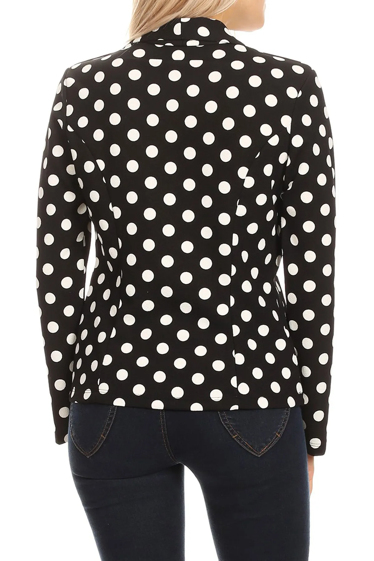 Women's Classic Polka Dot Open Front Lightweight Long Sleeve Work Office Blazer Jacket