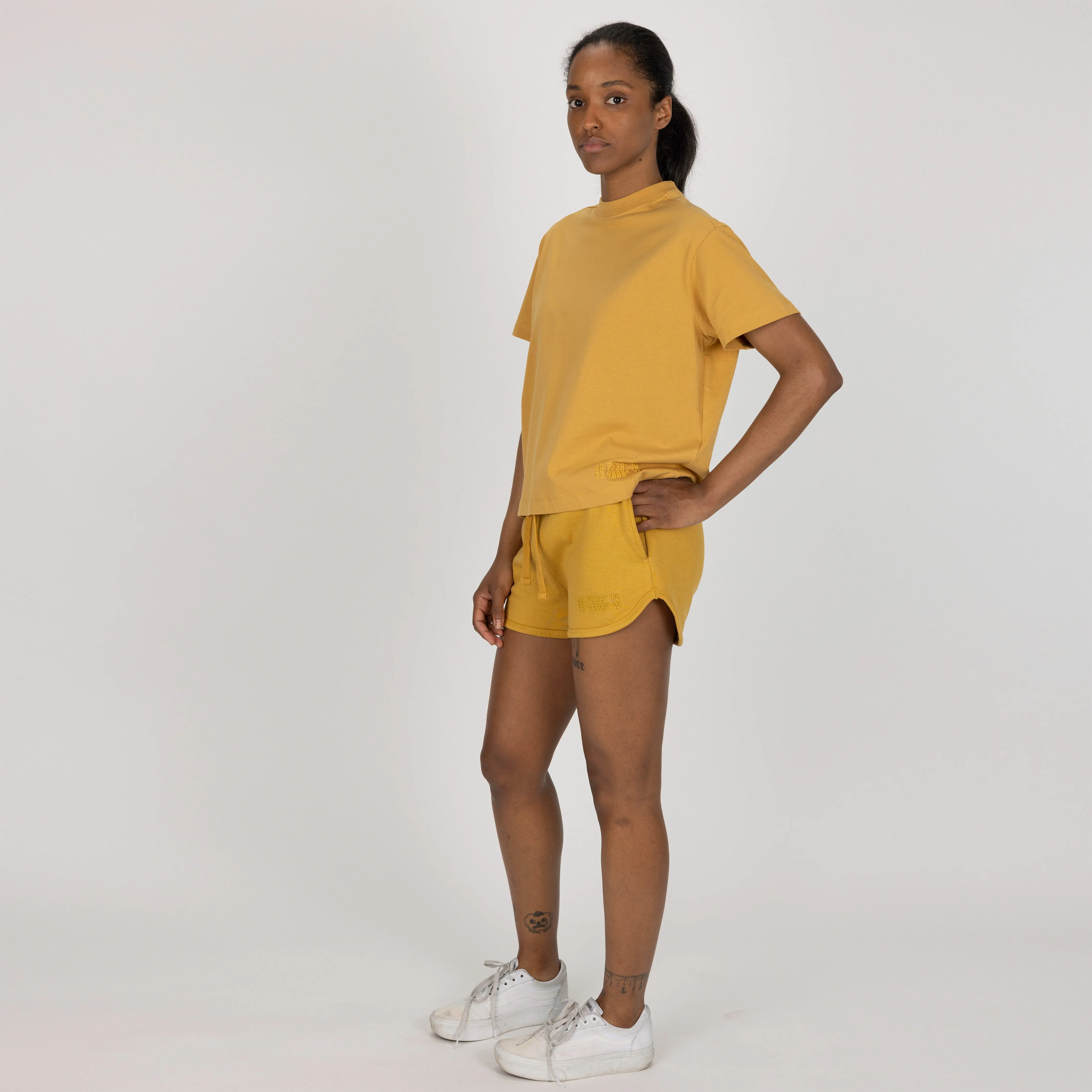 Womens Fleece Dolphin Shorts - Honey Mustard