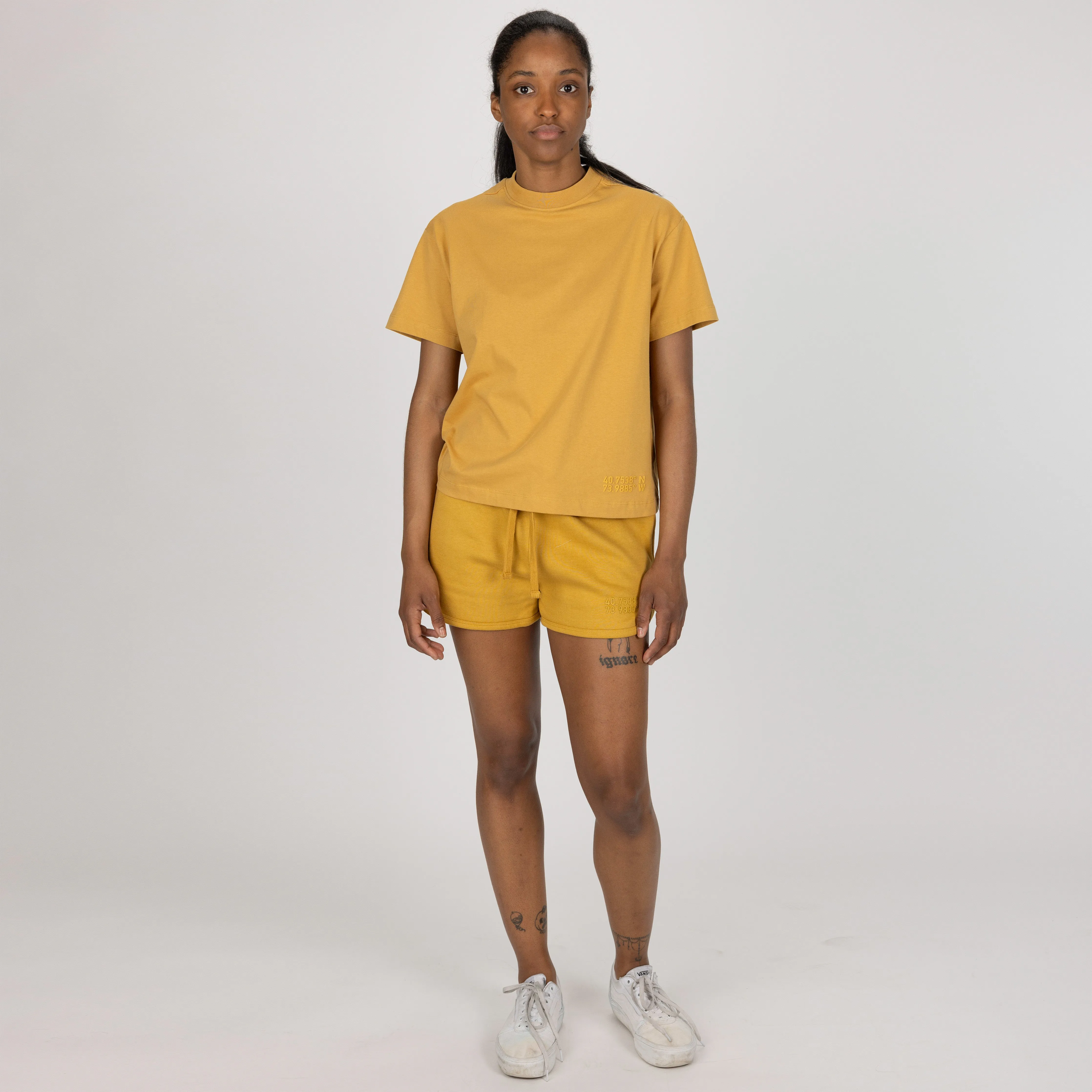 Womens Fleece Dolphin Shorts - Honey Mustard