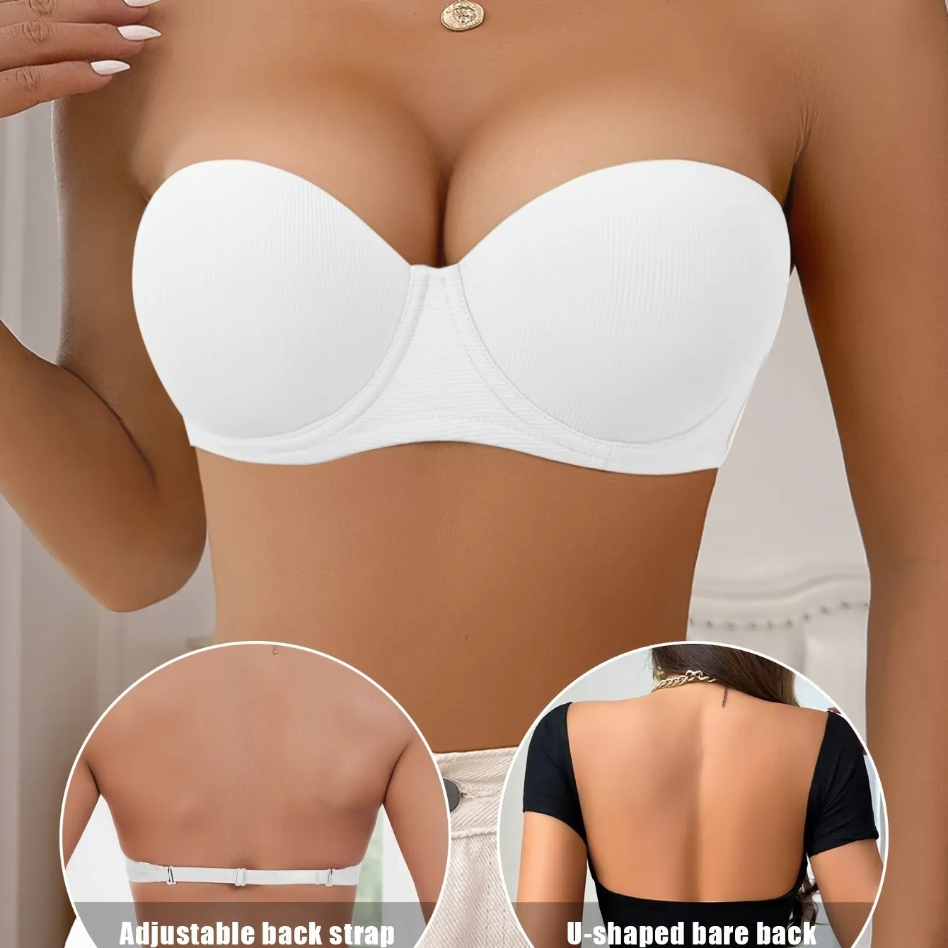 Women's Half Cup Solid Underwire Strapless Push-Up Bra - Comfy Lingerie