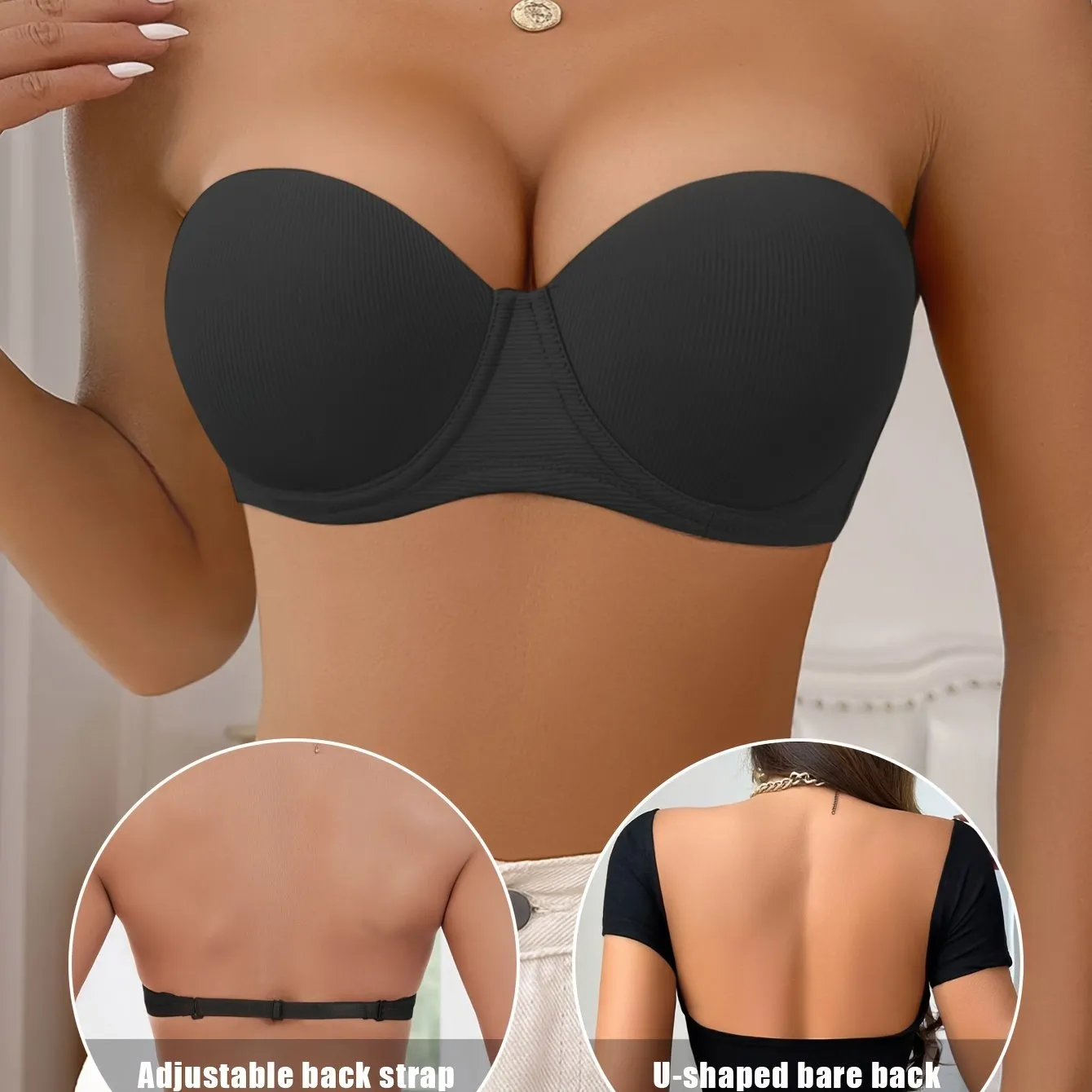 Women's Half Cup Solid Underwire Strapless Push-Up Bra - Comfy Lingerie