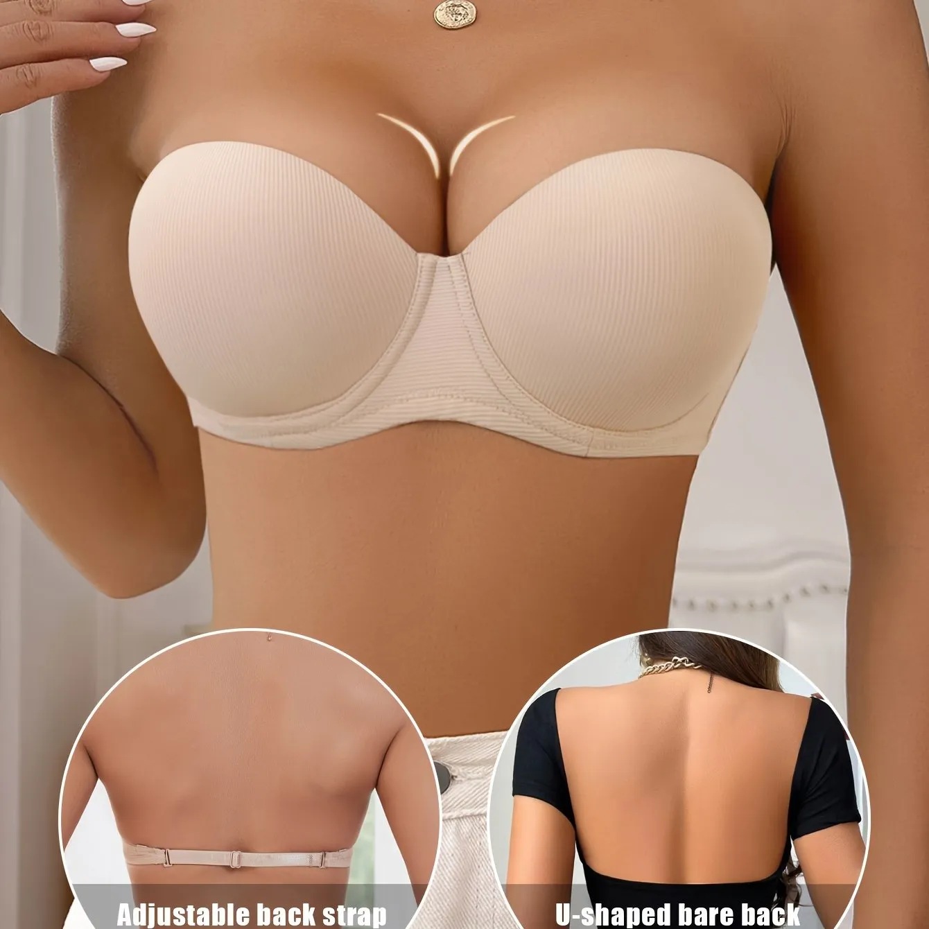 Women's Half Cup Solid Underwire Strapless Push-Up Bra - Comfy Lingerie