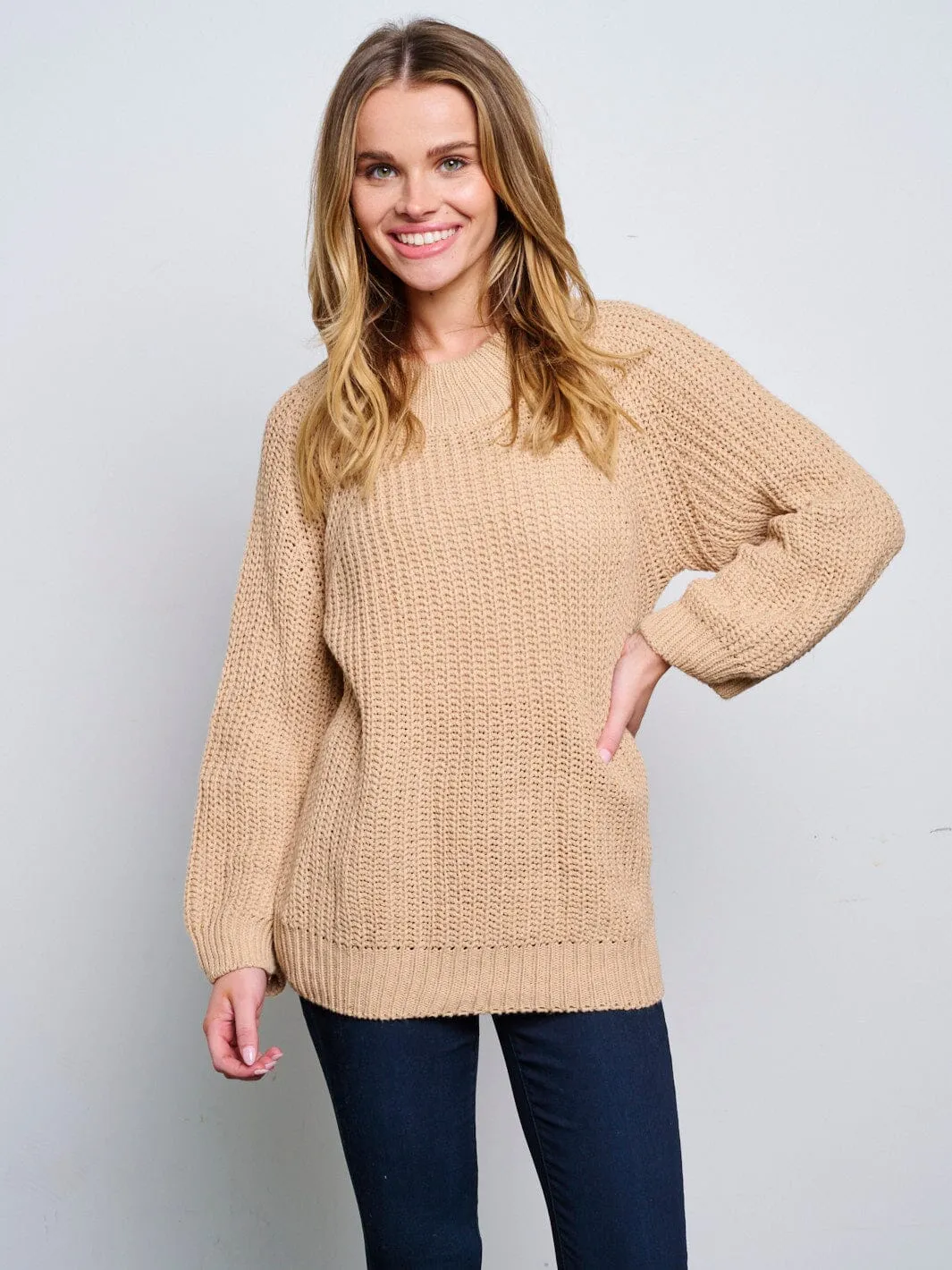 WOMEN'S LONG SLEEVE KNITTED PULLOVER SWEATER