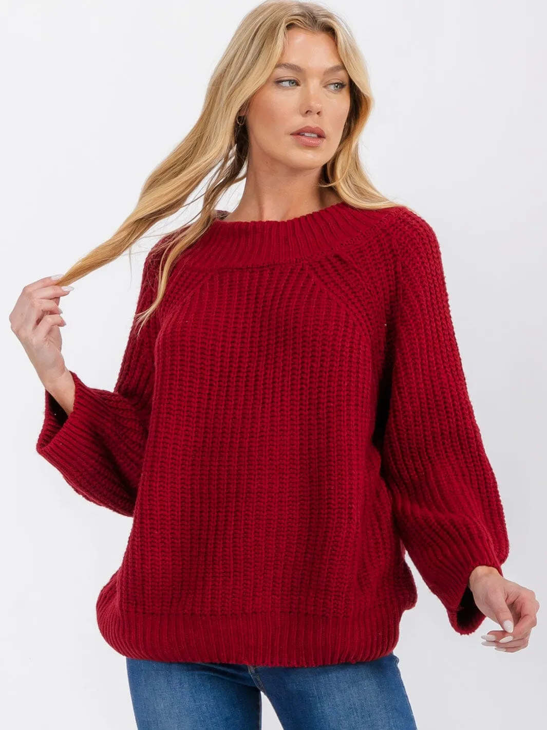 WOMEN'S LONG SLEEVE KNITTED PULLOVER SWEATER