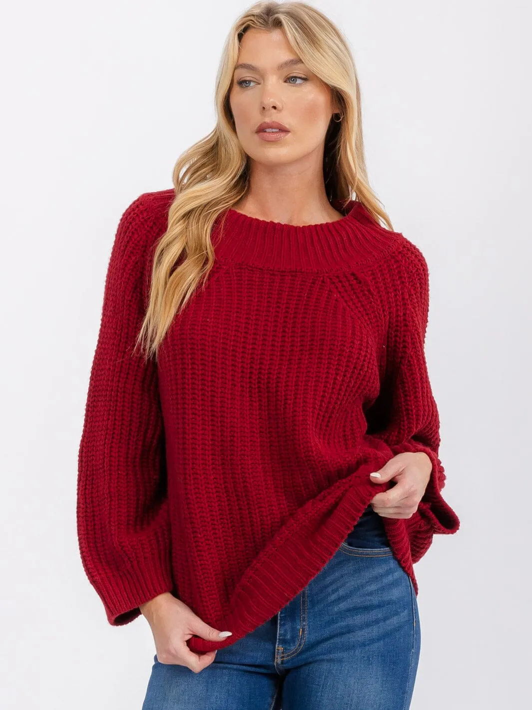 WOMEN'S LONG SLEEVE KNITTED PULLOVER SWEATER