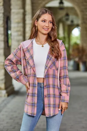 Women's Mandy Plaid Hooded Shacket with Adjustable Drawstring | Lightweight and Cozy | Perfect for Layering