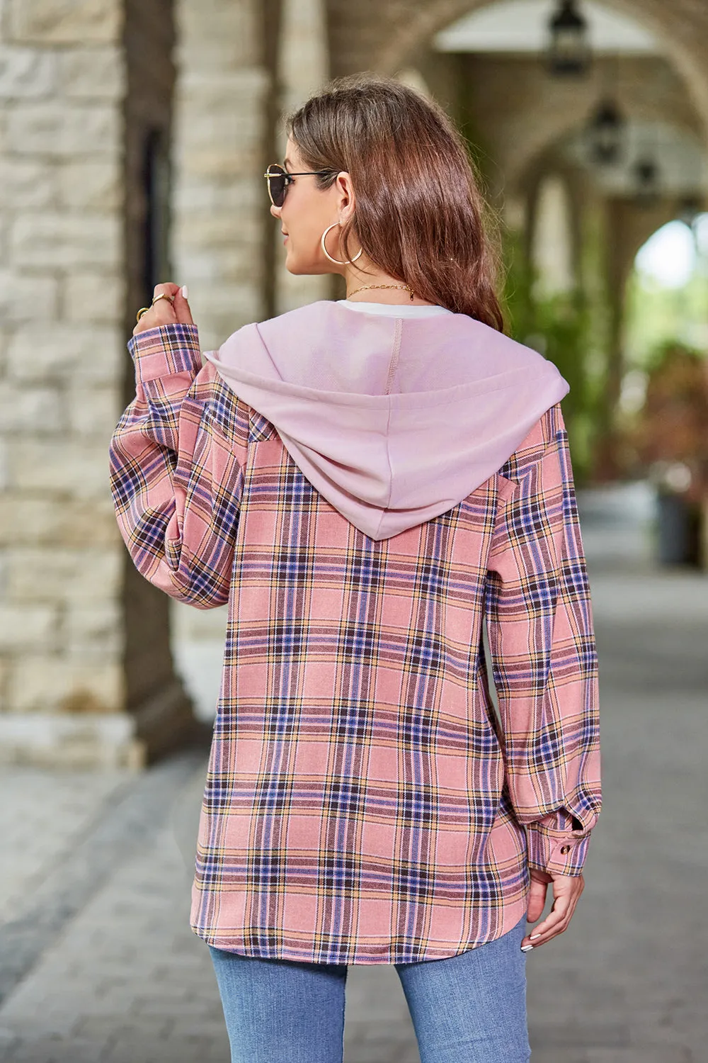 Women's Mandy Plaid Hooded Shacket with Adjustable Drawstring | Lightweight and Cozy | Perfect for Layering