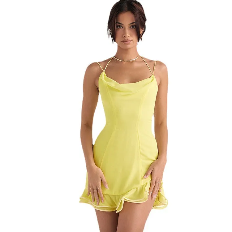 Women's Ruffle Skirt Mini Sundress with Spaghetti Straps
