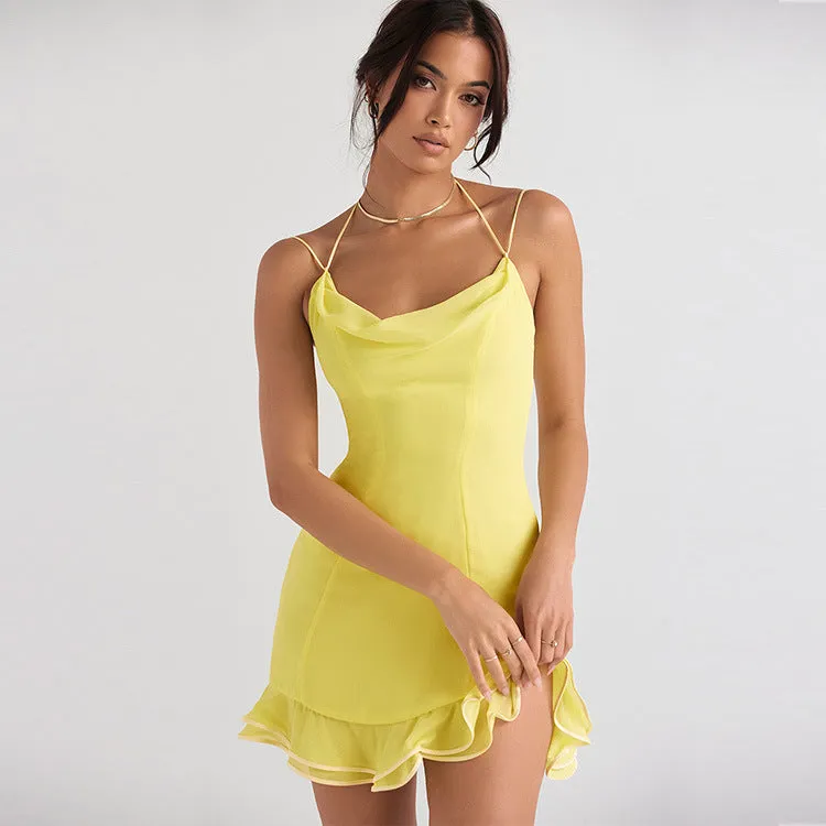 Women's Ruffle Skirt Mini Sundress with Spaghetti Straps