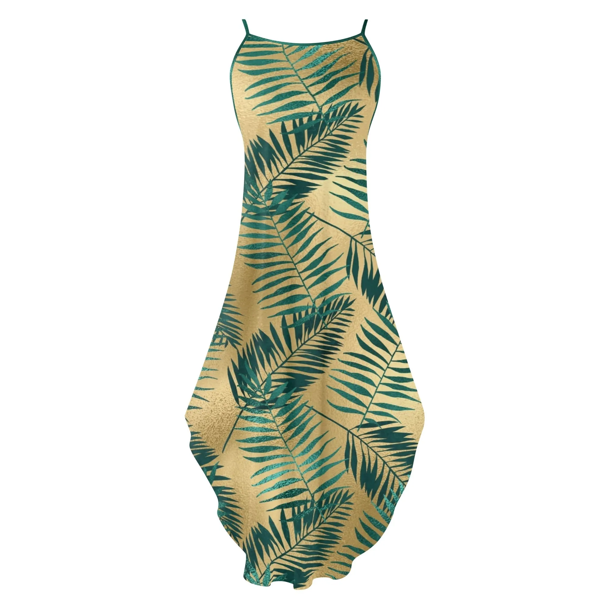 Women's Two-tone Palm Leaves Island Vibes Spaghetti Strap Long Sundress