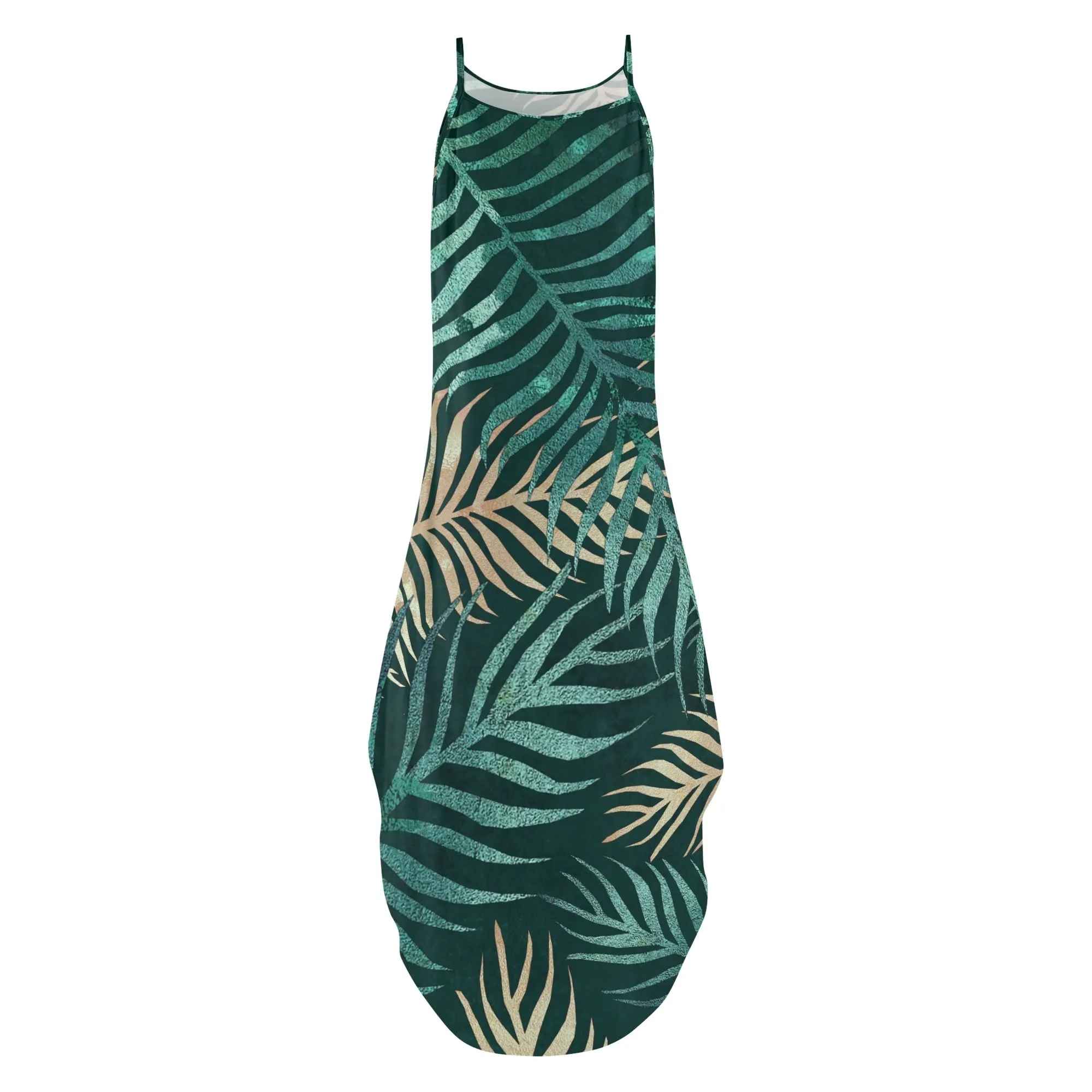 Women's Two-tone Palm Leaves Island Vibes Spaghetti Strap Long Sundress