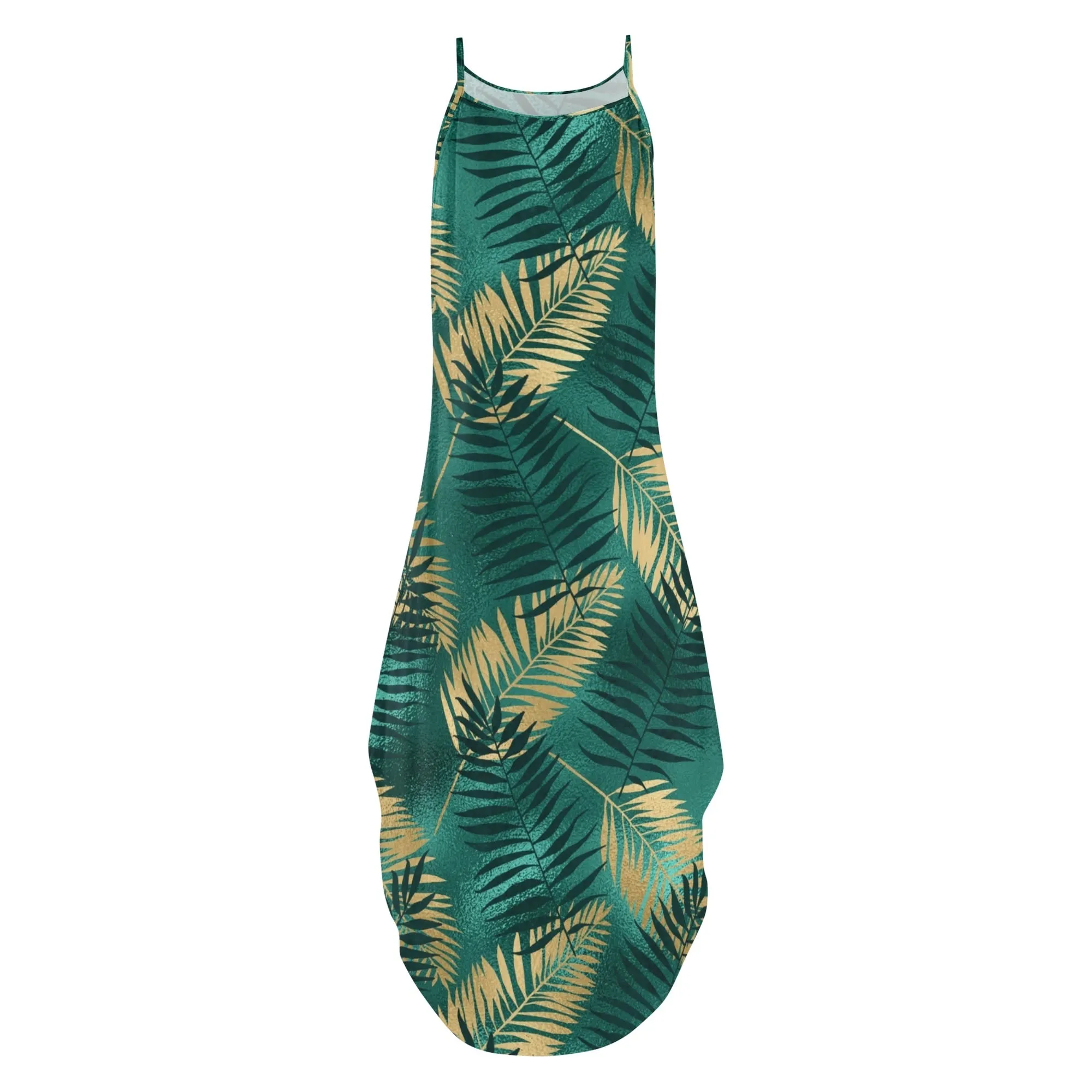 Women's Two-tone Palm Leaves Island Vibes Spaghetti Strap Long Sundress