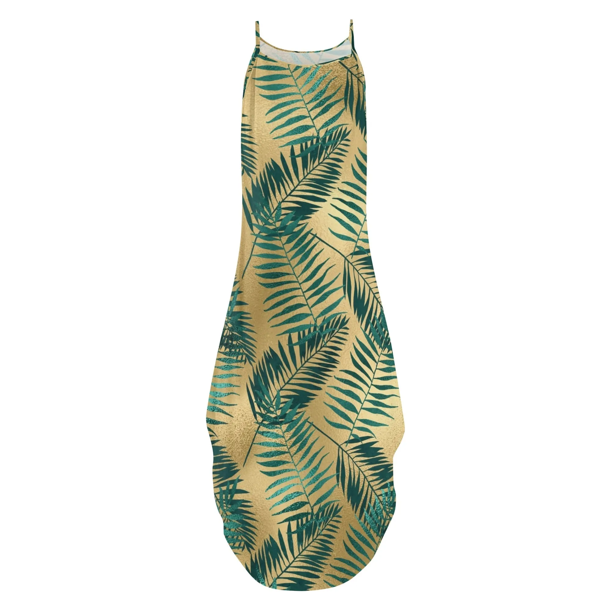 Women's Two-tone Palm Leaves Island Vibes Spaghetti Strap Long Sundress