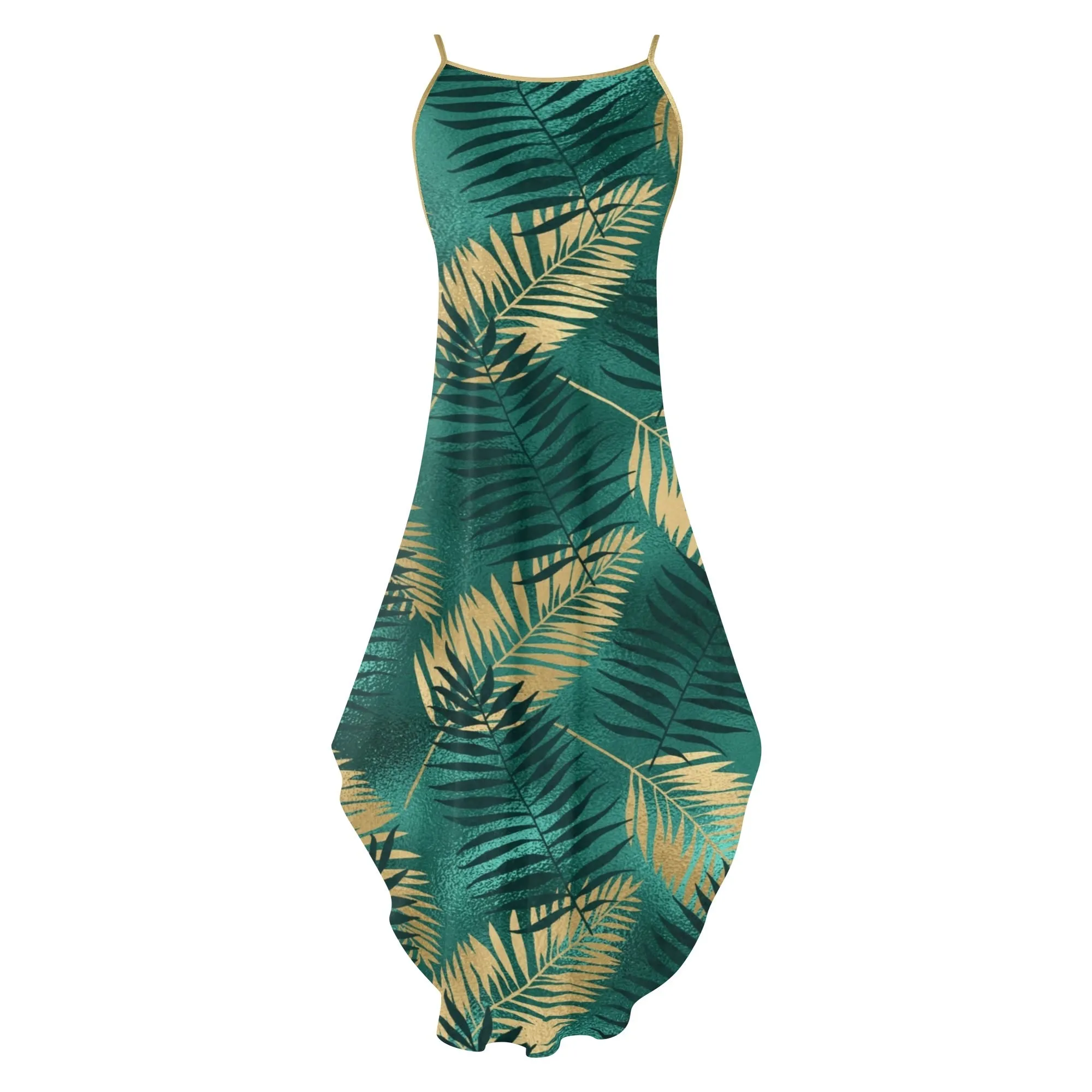 Women's Two-tone Palm Leaves Island Vibes Spaghetti Strap Long Sundress