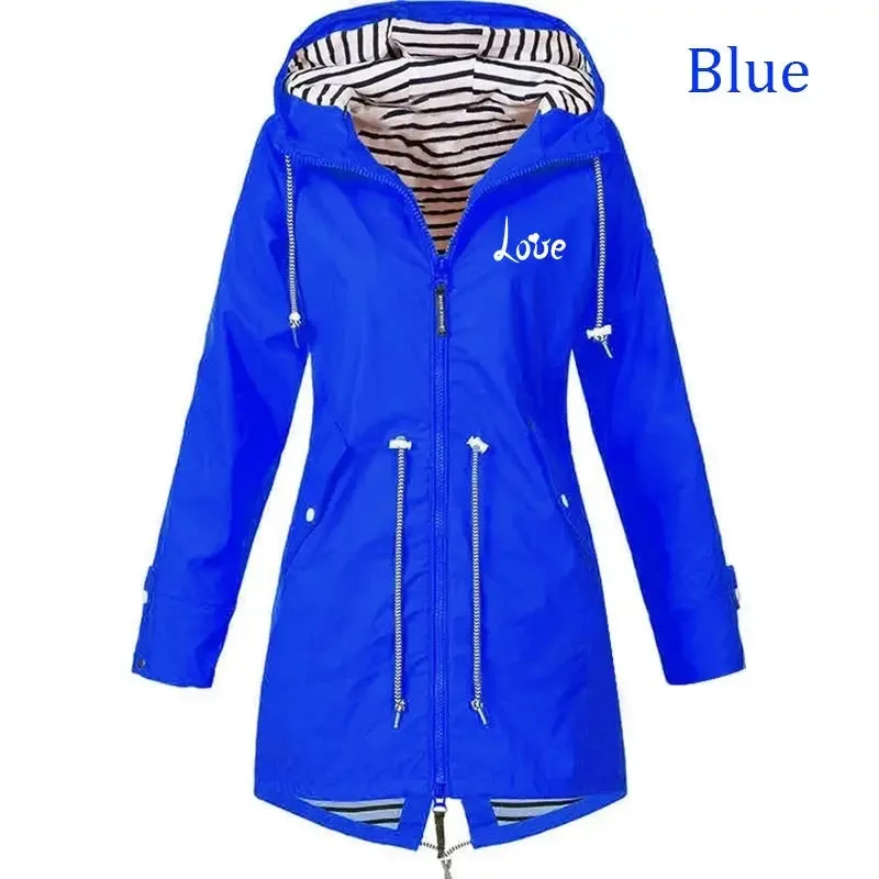 Women's Windproof Waterproof Jacket Outdoor Climbing Long Sleeve Hooded Coat Fashion Windbreaker Raincoat