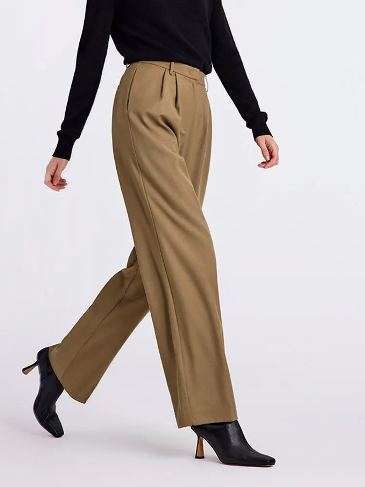 Wool Straight Full Length Pants