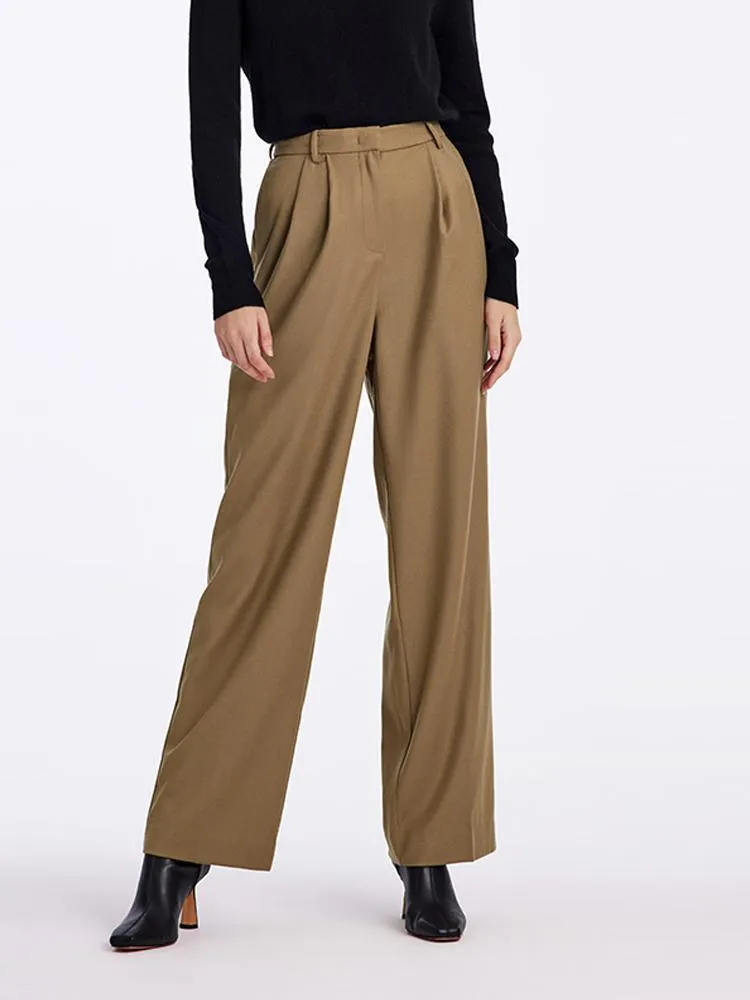 Wool Straight Full Length Pants