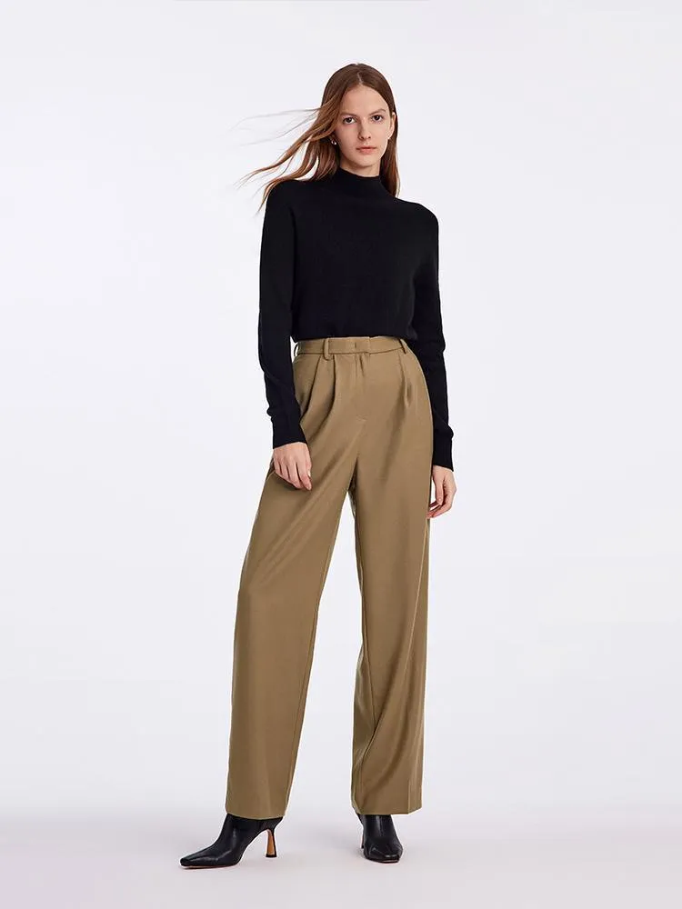 Wool Straight Full Length Pants