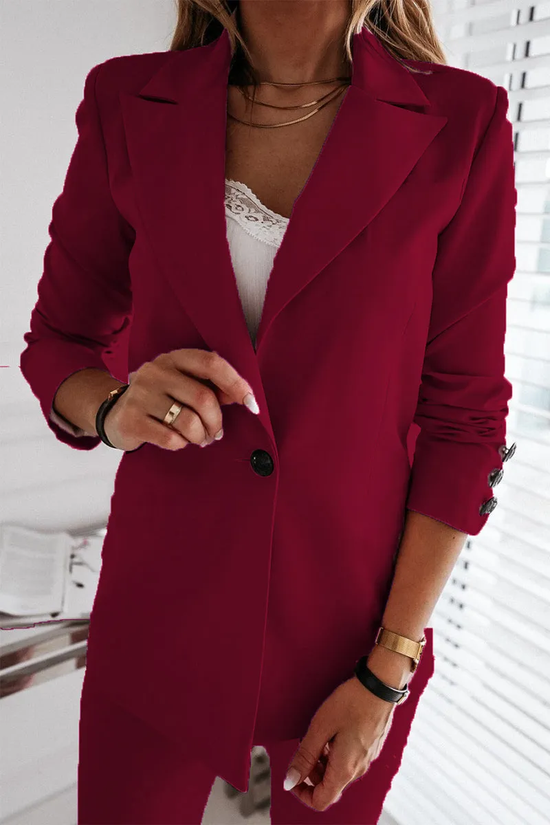 Work Solid Buttons Turn-back Collar Outerwear