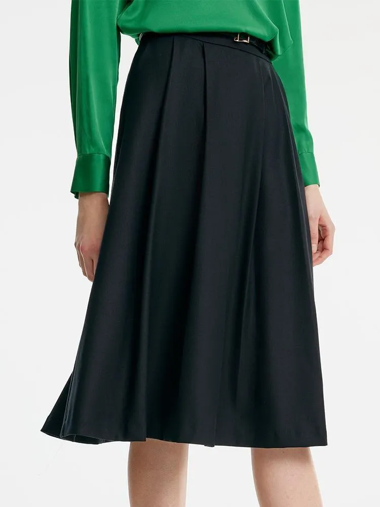Worsted Wool A-shaped Half Skirt With Leather Belt