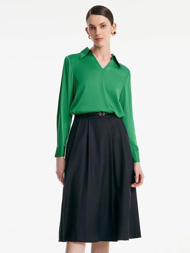 Worsted Wool A-shaped Half Skirt With Leather Belt
