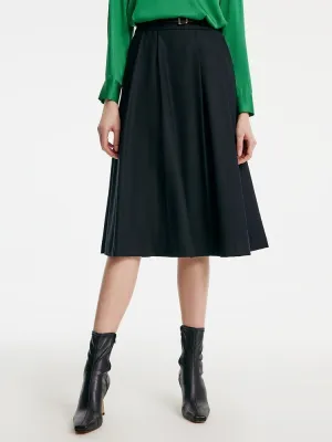 Worsted Wool A-shaped Half Skirt With Leather Belt