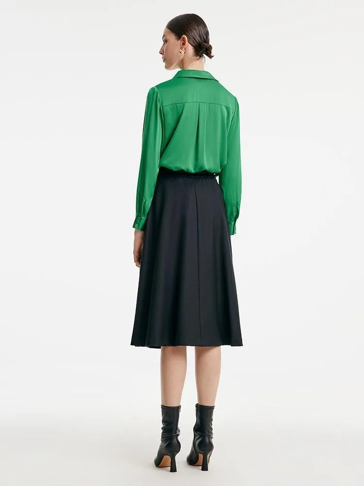 Worsted Wool A-shaped Half Skirt With Leather Belt