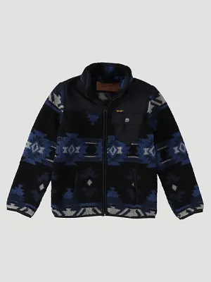 Wrangler's Boy's Zip Front Lightweight Ripstop Sherpa Jacket in Ensign Blue