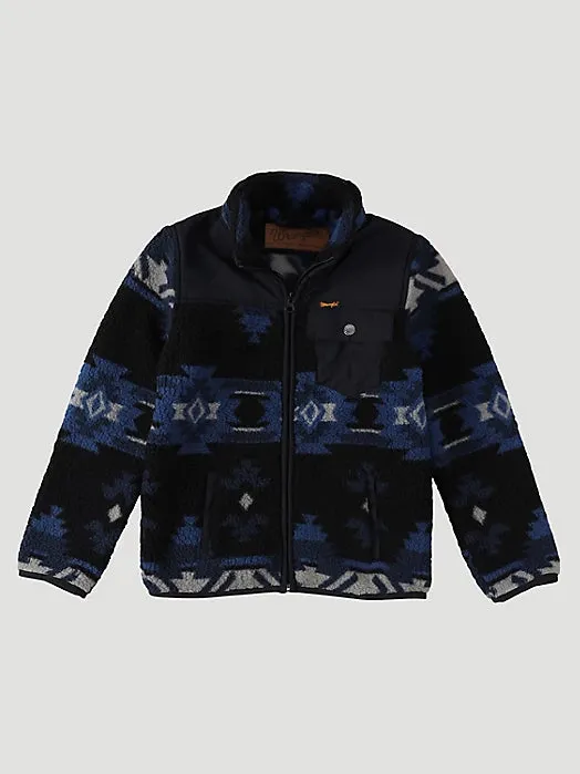 Wrangler's Boy's Zip Front Lightweight Ripstop Sherpa Jacket in Ensign Blue