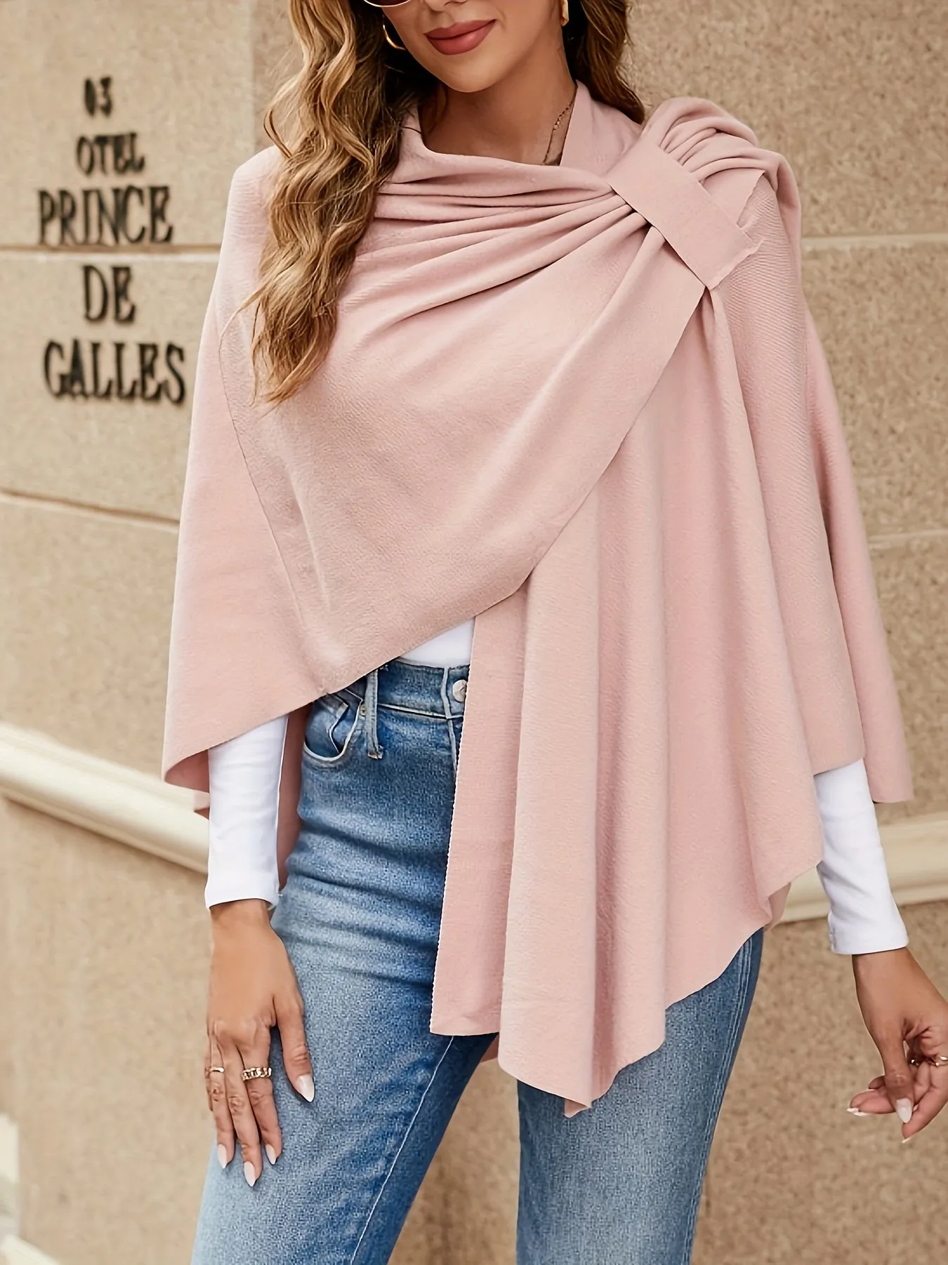 xieyinshe Solid Open Front Shawl Tunics, Elegant Versatile Tunic Tops, Women's Clothing