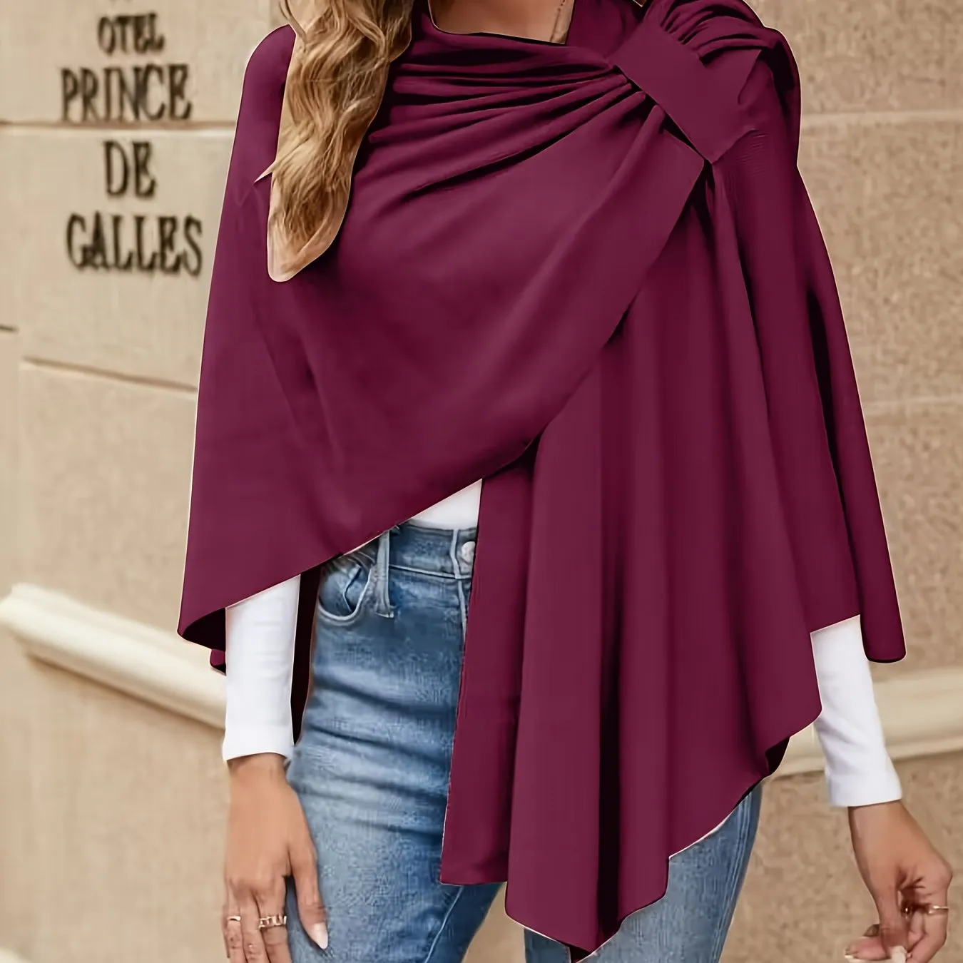 xieyinshe Solid Open Front Shawl Tunics, Elegant Versatile Tunic Tops, Women's Clothing