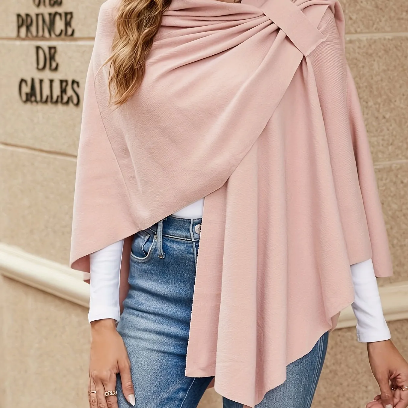 xieyinshe Solid Open Front Shawl Tunics, Elegant Versatile Tunic Tops, Women's Clothing