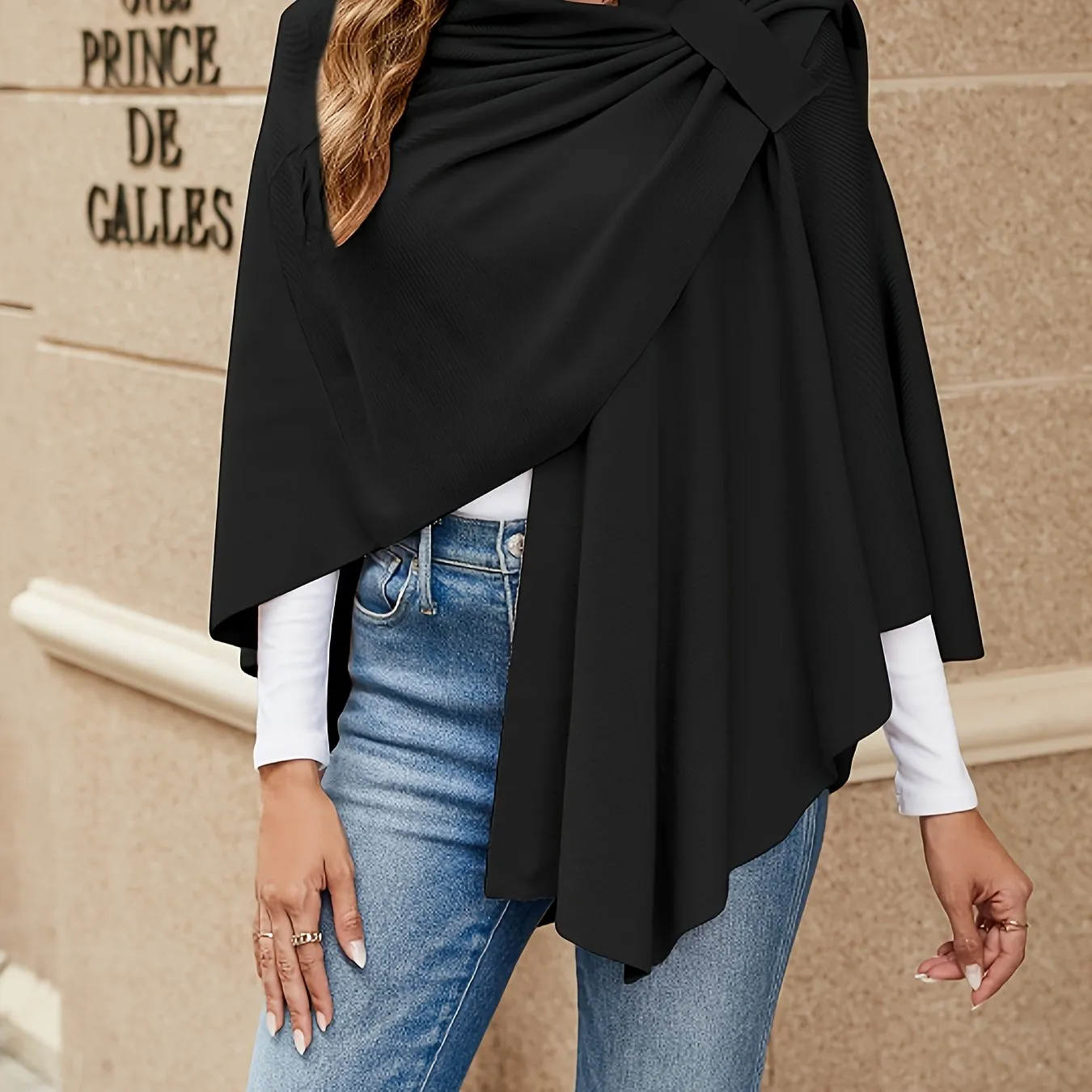 xieyinshe Solid Open Front Shawl Tunics, Elegant Versatile Tunic Tops, Women's Clothing